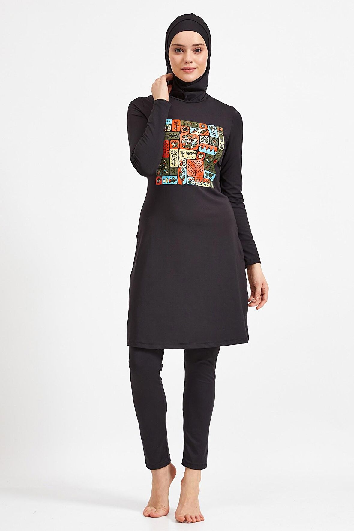 Maresiva Siyah Likralı Tesettür Mayo