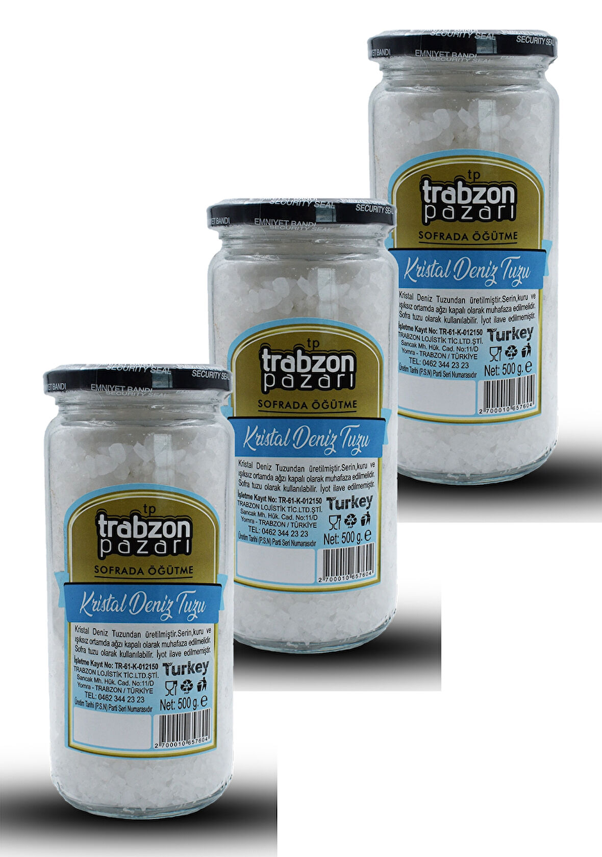 Doğal Rafinesiz, Iyotsuz Kristal Deniz Tuzu 3x500 gr