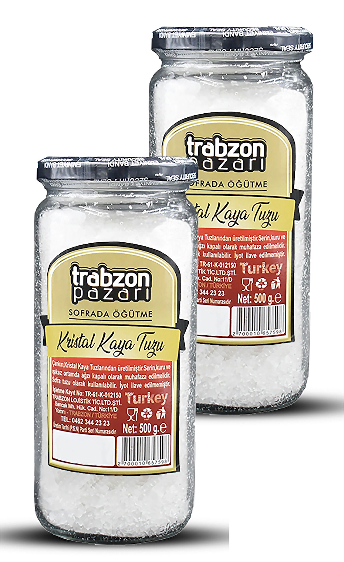 Doğal Refinesiz, Iyotsuz Öğütülmüş Kristal Kaya Tuzu 2x500 gr