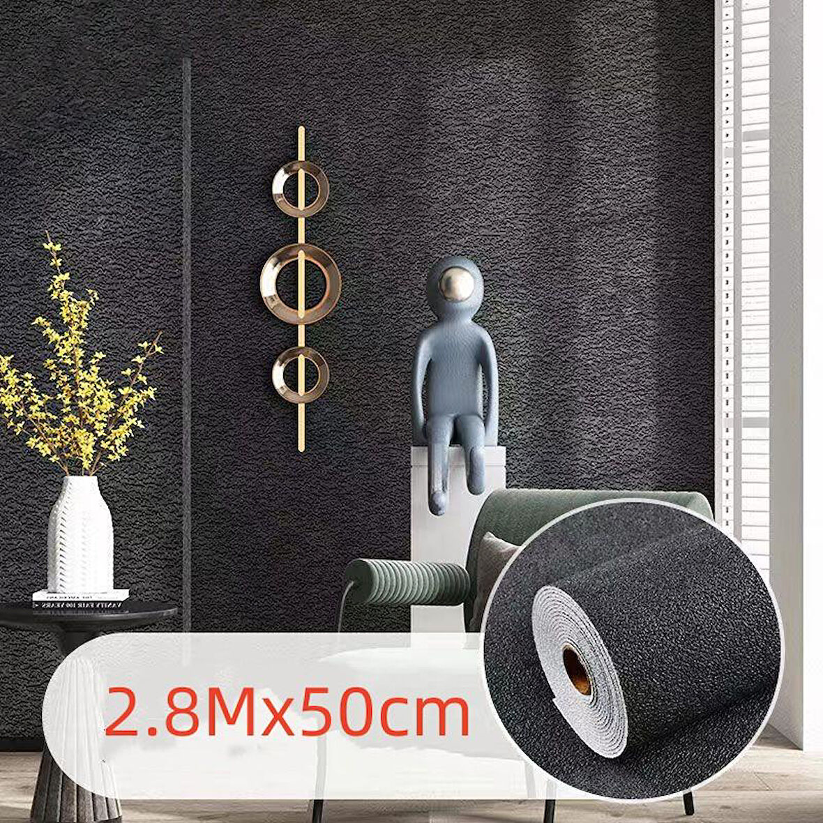 50x280cm Siyah Kendinden Yapışkanlı Isı Ve Ses Yalıtımını Destekler Boyanabilir Duvar Paneli Kağıdı