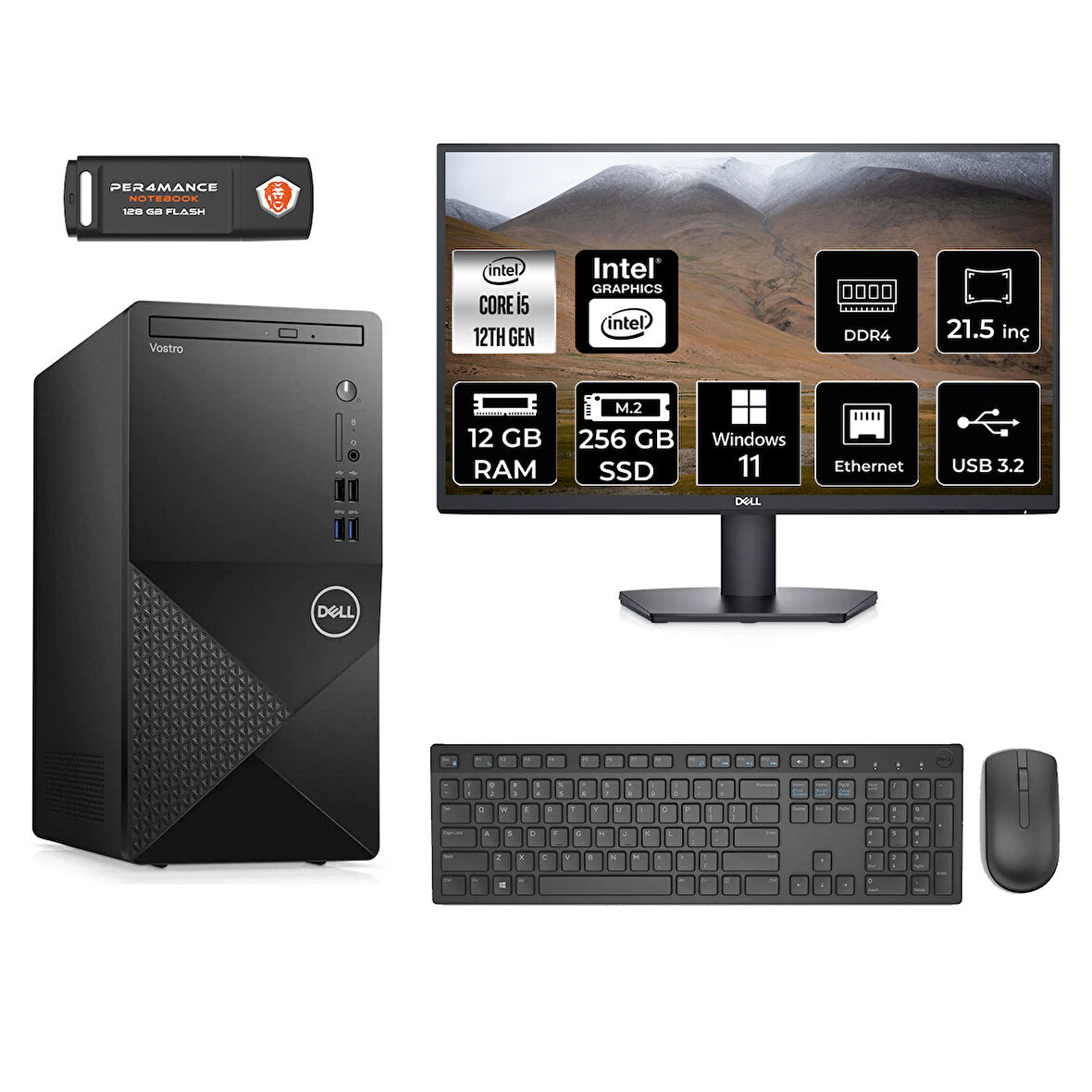 DELL VOSTRO 3910 MN3910D056 i5 12400 12GB RAM 256GB SSD 21.5" W11H MASAÜSTÜ PC