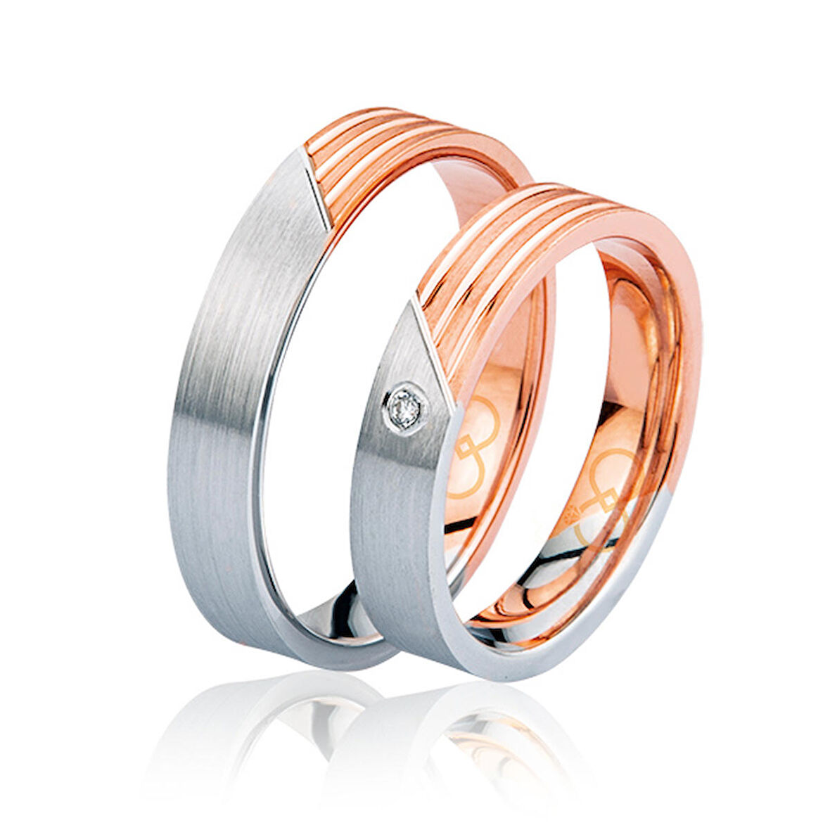 Rose Beyaz Üç Şerit Altın Alyans 2902-1