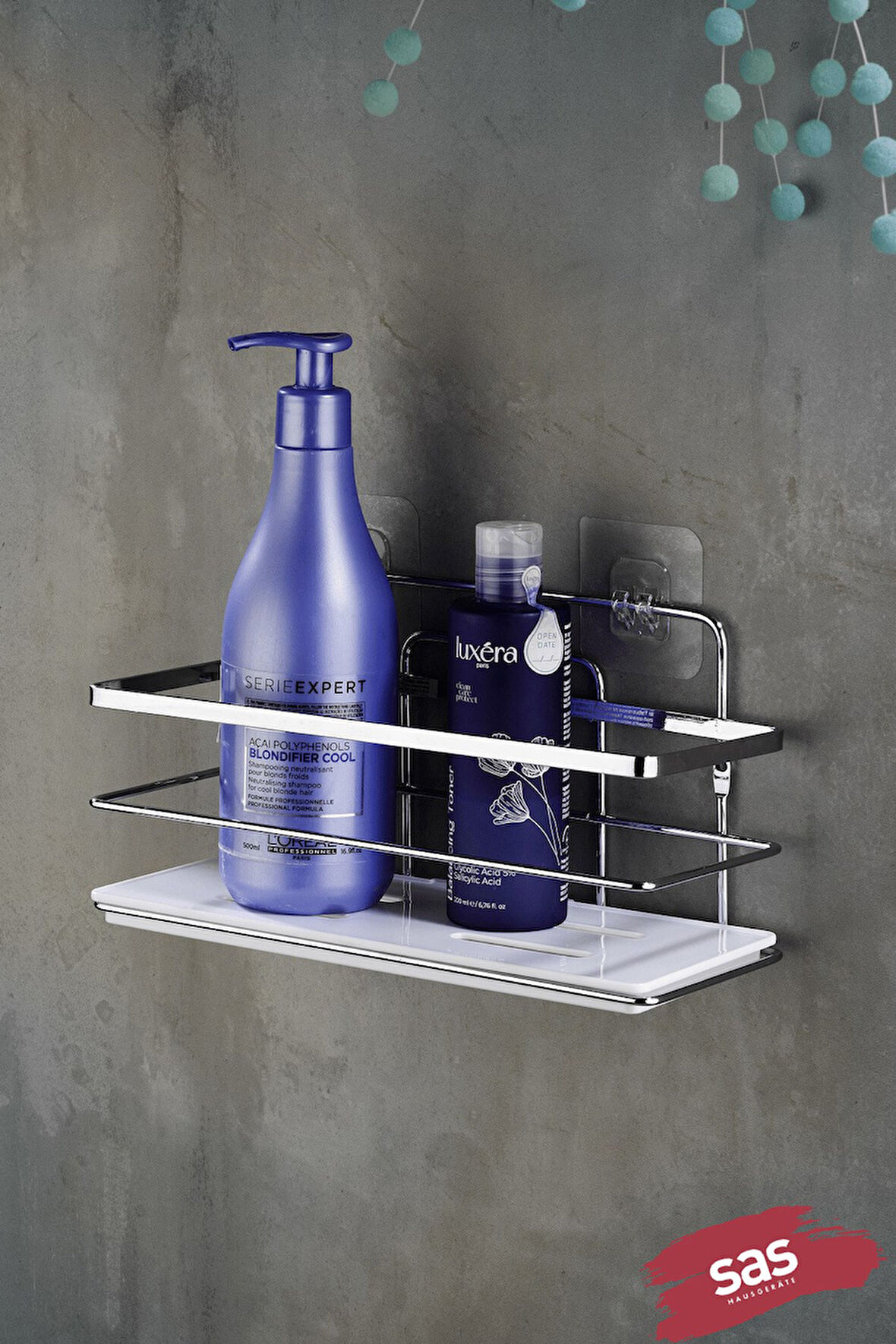 Tekli Ayarlanabilir Banyo Duş Rafı – Paslanmaz Kristal Şampuanlık (Yapıştır/Vidala) Krom-Beyaz