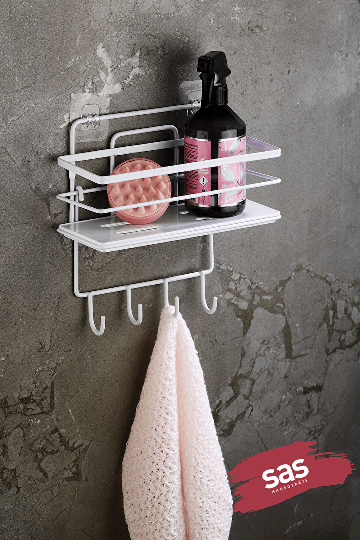 4 Kancalı Ayarlanabilir Banyo Duş Rafı – Paslanmaz Kristal Şampuanlık (Yapıştır/Vidala) Beyaz-Beyaz