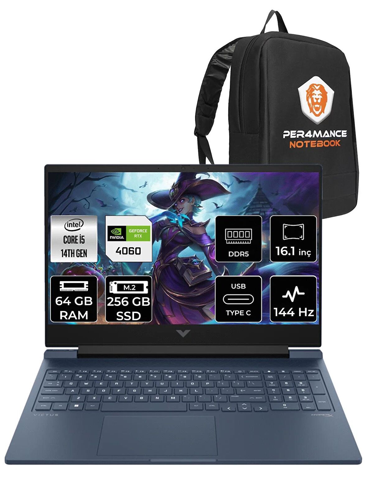 HP VİCTUS 16  i5-14500HX 64GB RAM 256GB SSD RTX4060/8GB 144Hz 16.1 FHD FDOS 9J251EA & PER4 ÇANTA