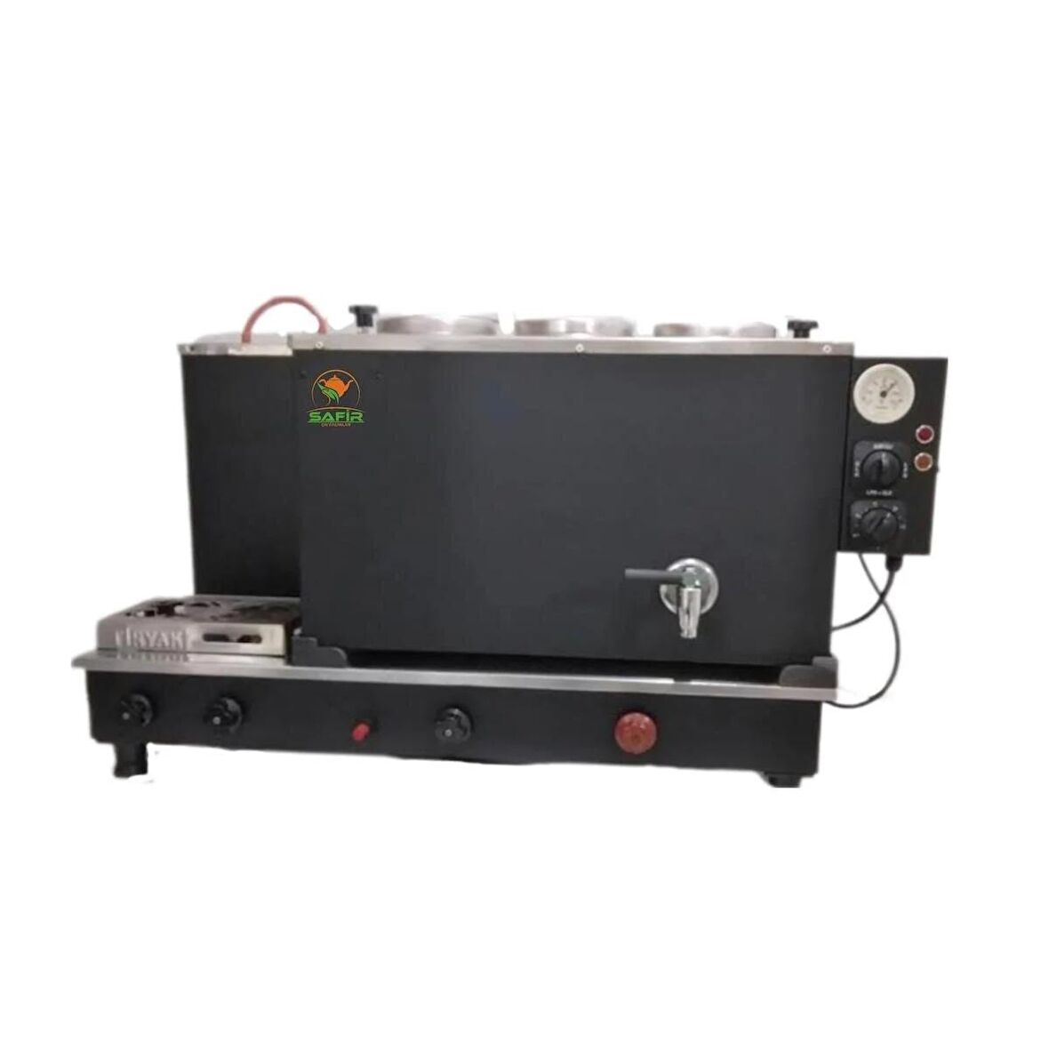 Tiryaki KroMat Siyah 4 Demlikli ( Doğalgaz + Elektrikli ) Tam Otomatik Çay Ocağı Kazanı Semaver Çay Makinesi Çay Otomatı Enerji Tasarruf Sistemli Safir