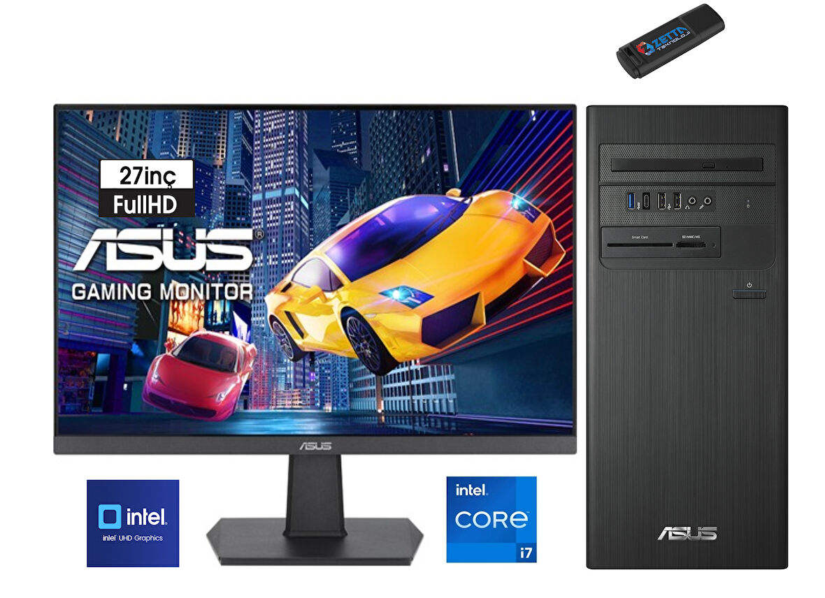 Asus S500TE-I7161TBB0D Intel I7-13700 16GB 4tb SSD Freedos 27" Monitör Masaüstü Blgisayar G1S500TE-I7161TBB0D10+ZETTAUSBBELLEK