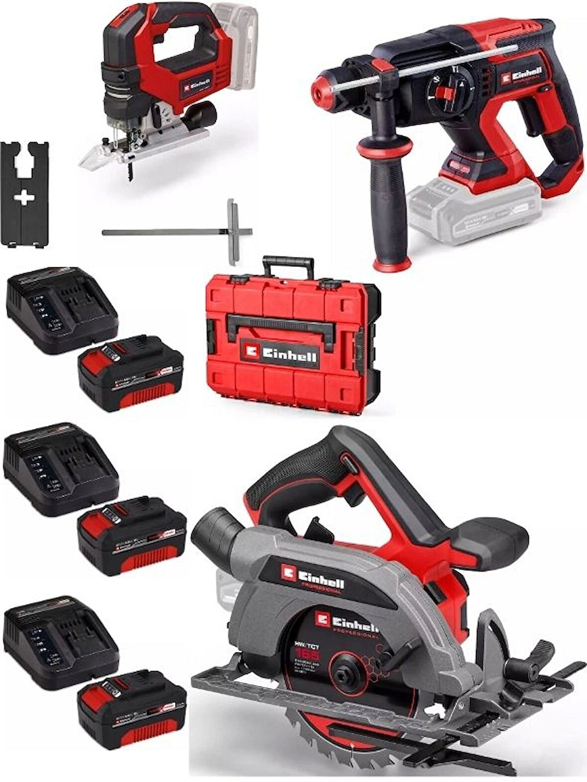 Einhell TP-HD 18/22 D BL Matkap TP-CS 18/165 Lİ BL Daire Testere TP-JS 18/135 BL Dekupaj 3x4.0ah Kömürsüz Set