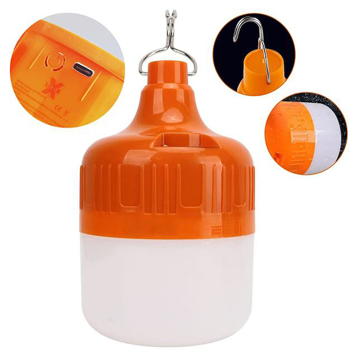 Ledx LN-OR100G 100 Watt TYPE-C Şarjlı Taşınabilir Asma Kancalı Kamp Çadır Lambası 6500K 1200Mah 3 Modlu ABS Malzeme