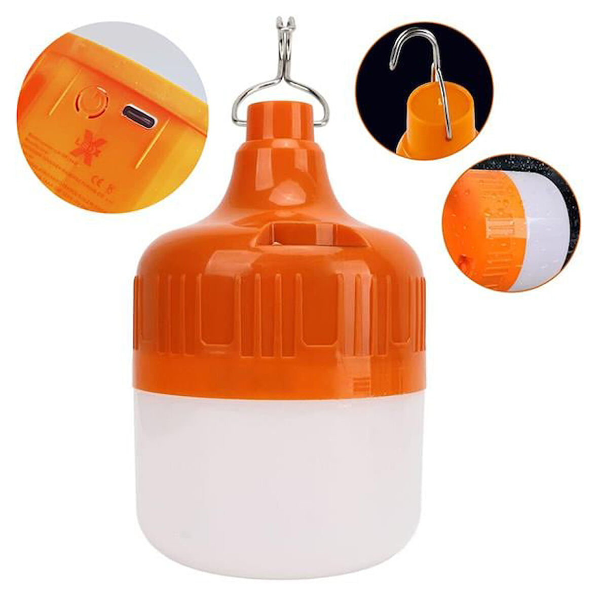 Ledx LN-OR50G 50 Watt TYPE-C Şarjlı Taşınabilir Asma Kancalı Kamp Çadır Lambası 6500K 1200Mah 3 Modlu ABS Malzeme