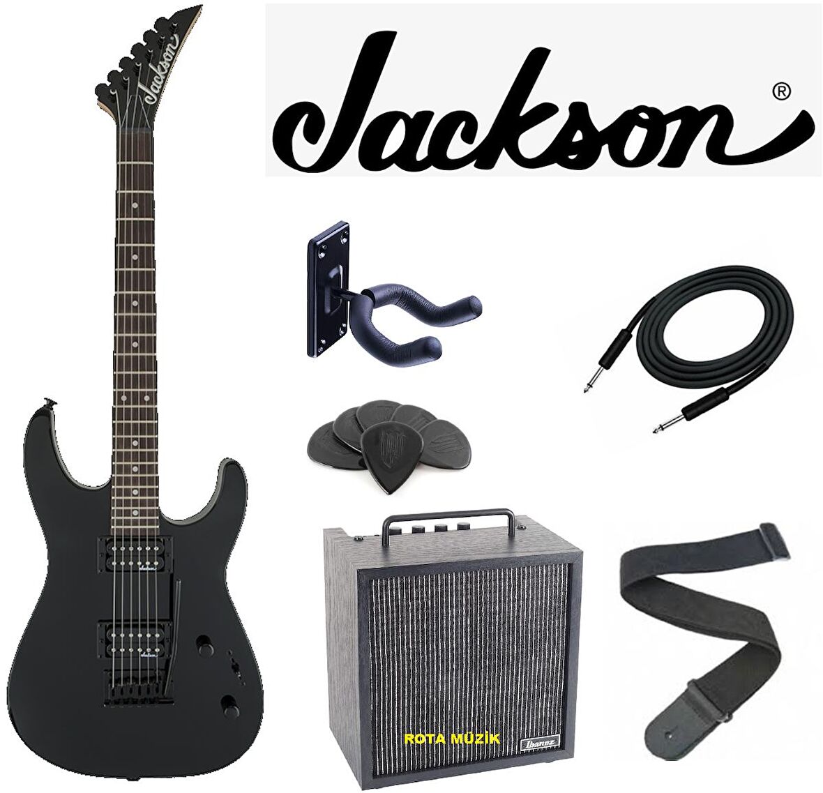 Jackson JS11 Dinky 2-Point Tremolo Amaranth Klavye Gloss Black Elektro Gitar Set