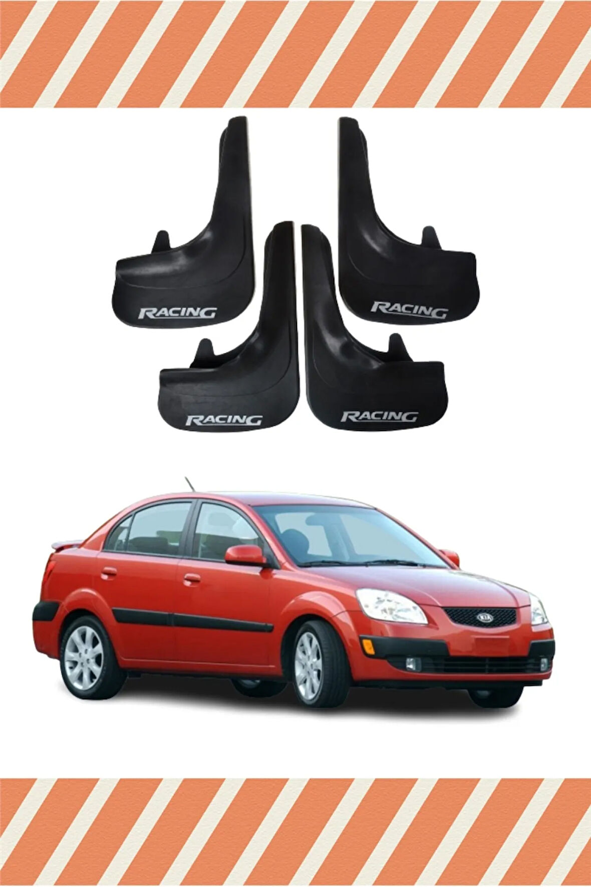 Kia Rio 2006-2011 Racing yazılı 4’lü tozluk çamurluk paçalık dayanıklı ve şık koruma sağlar