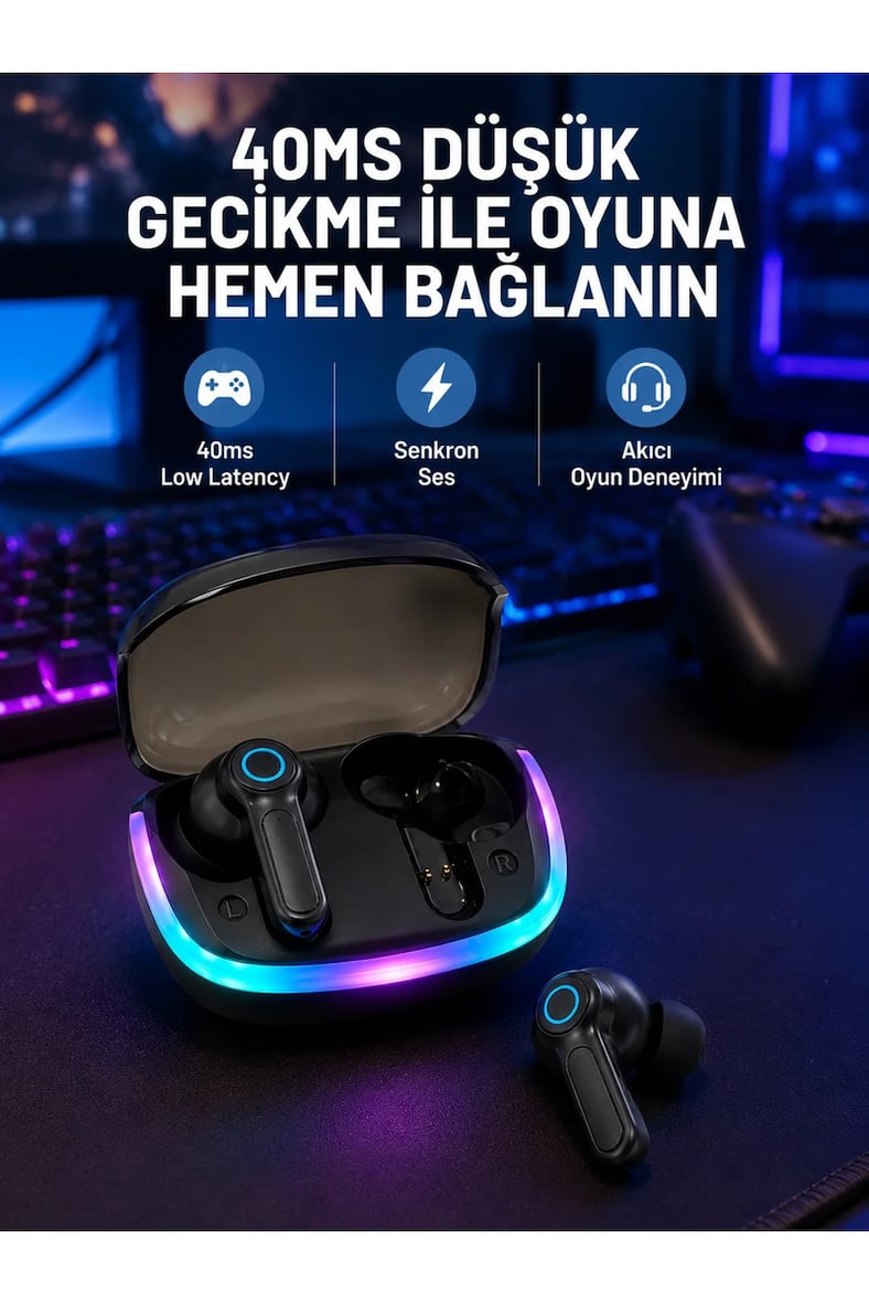 RGB Şarj Kutulu TWS Kablosuz Kulaklık Bluetooth 5.4 HD Voice Type-C Şarj Destekli