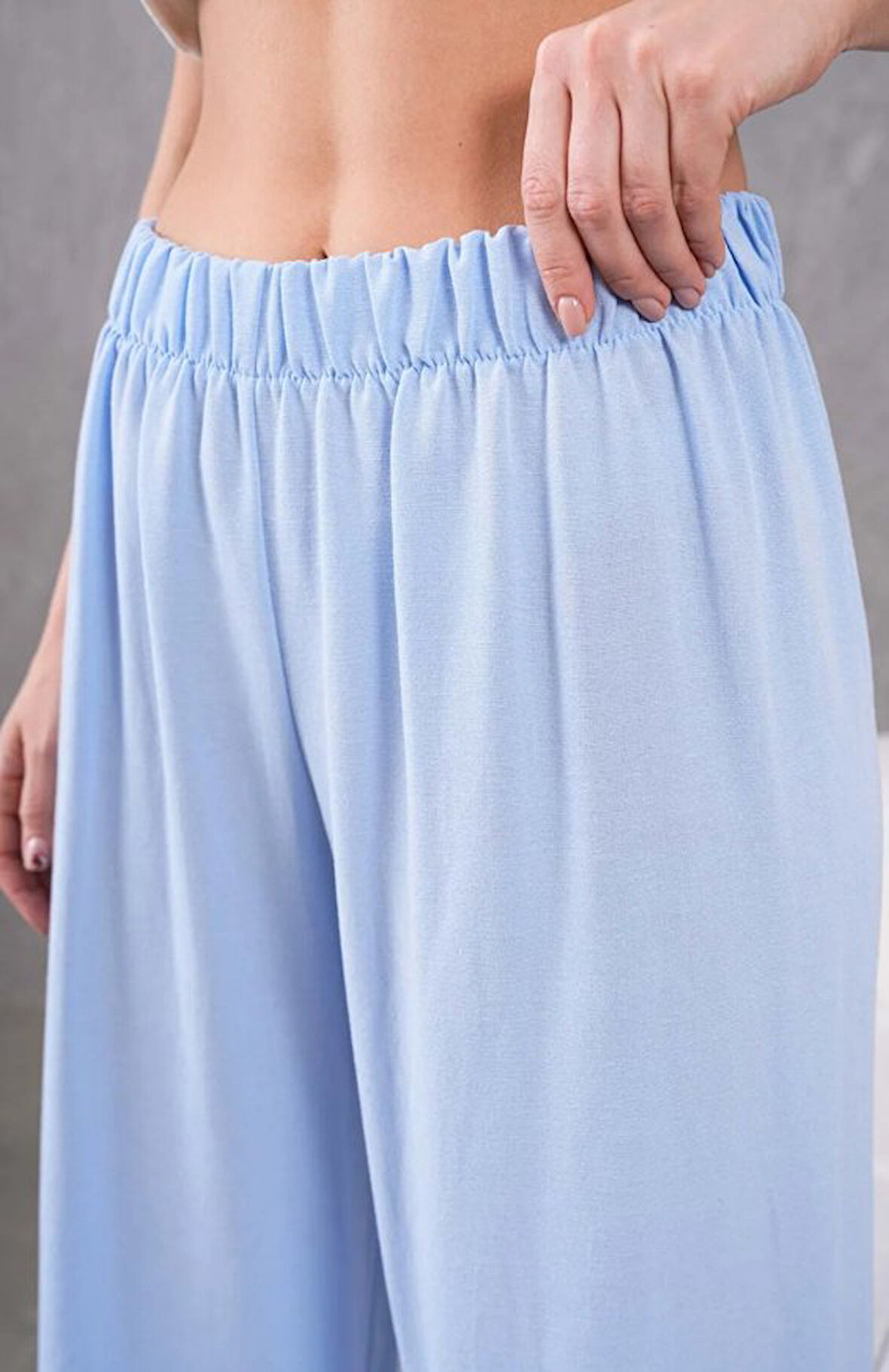 Kadın Keten Beli Lastikli Rahat Bol Paça Pantalon