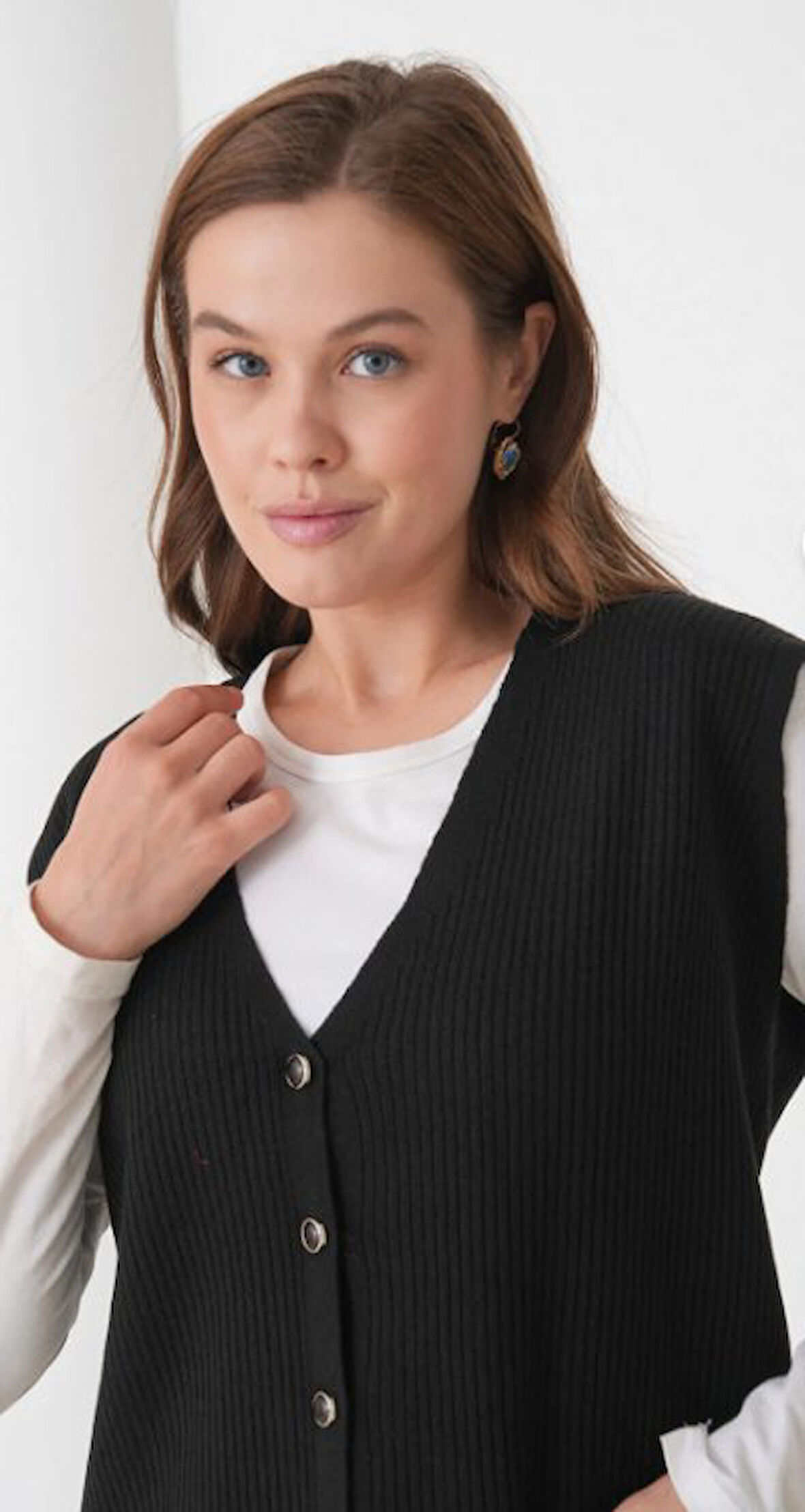 Kadın Anne Büyük Beden Fitilli Yün Triko Yelek