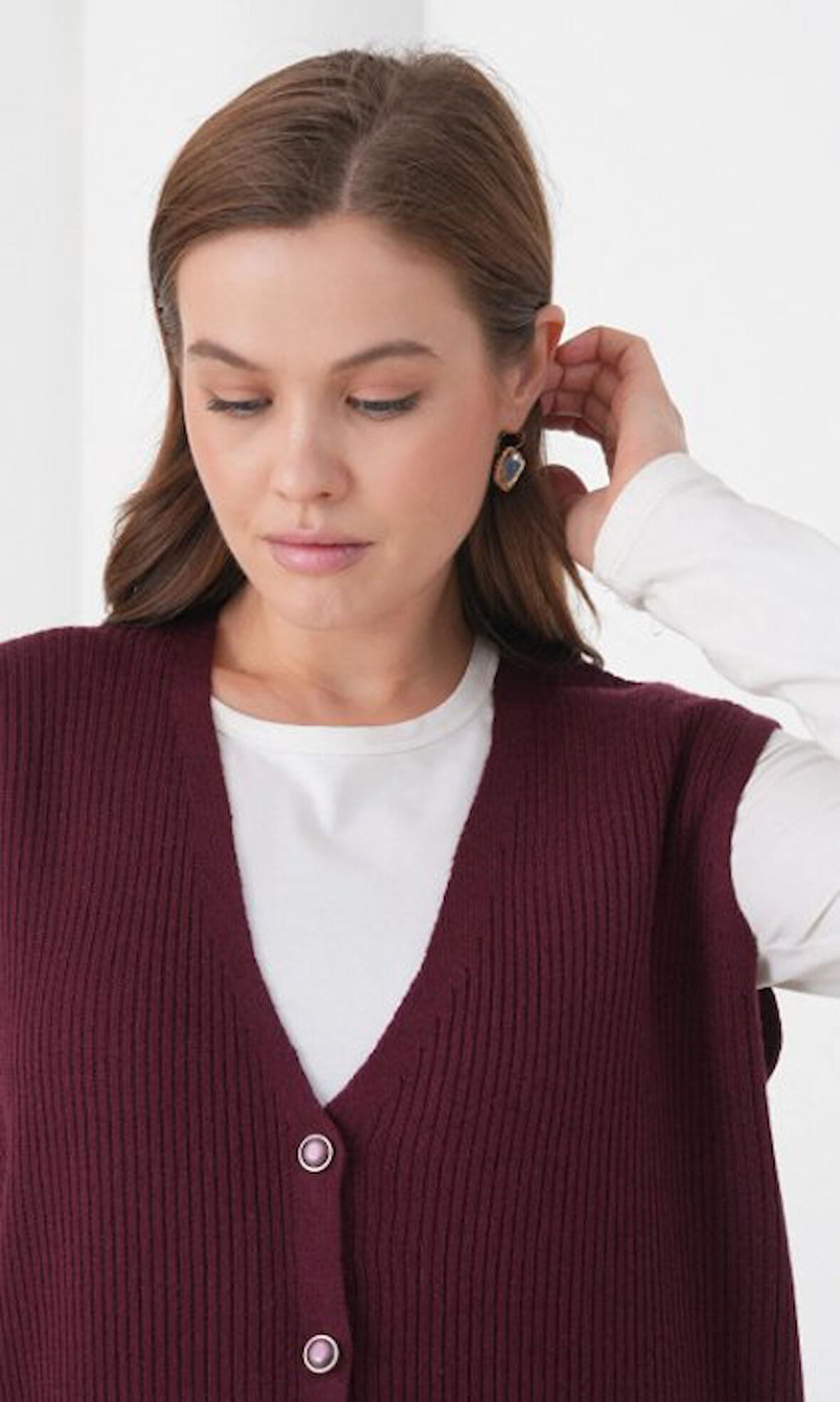 Kadın Anne Büyük Beden Fitilli Yün Triko Yelek