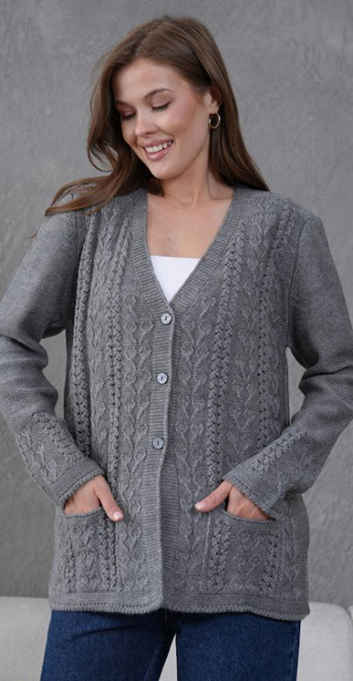 Kadın Anne Büyük Beden Zincir Çiçek Motifli Hırka