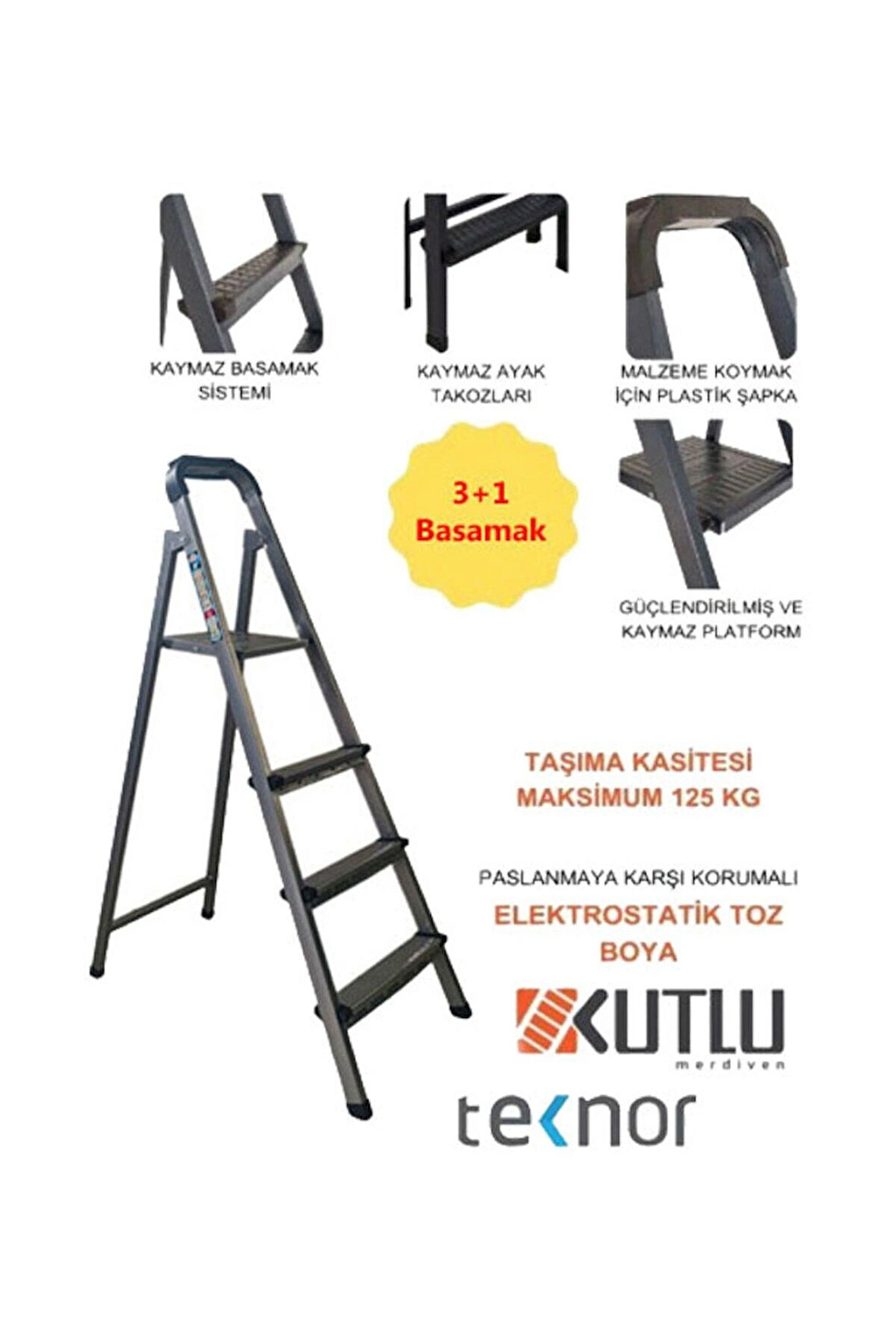  Kutlu Dayanıklı 3+1 Metal Basamaklı Merdiven