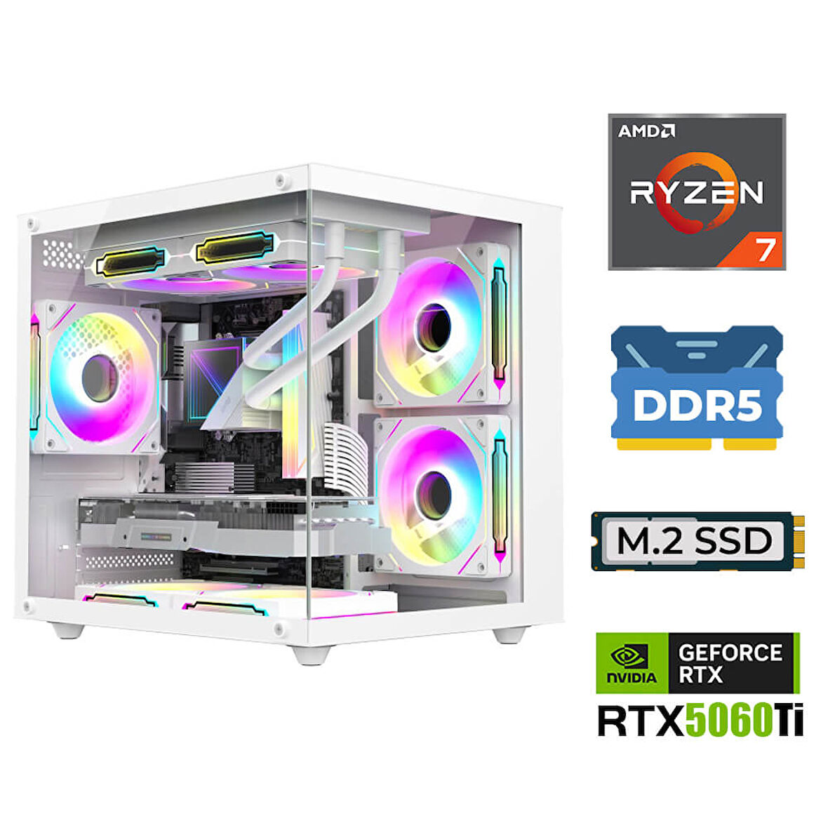 Xaser Elite X130 Ryzen 7 7800X3D 16GB DDR5 Ram 1TB M.2 NVMe SSD 16GB RTX5060Ti Sıvı Soğutmalı Masaüstü Oyuncu Bilgisayarı