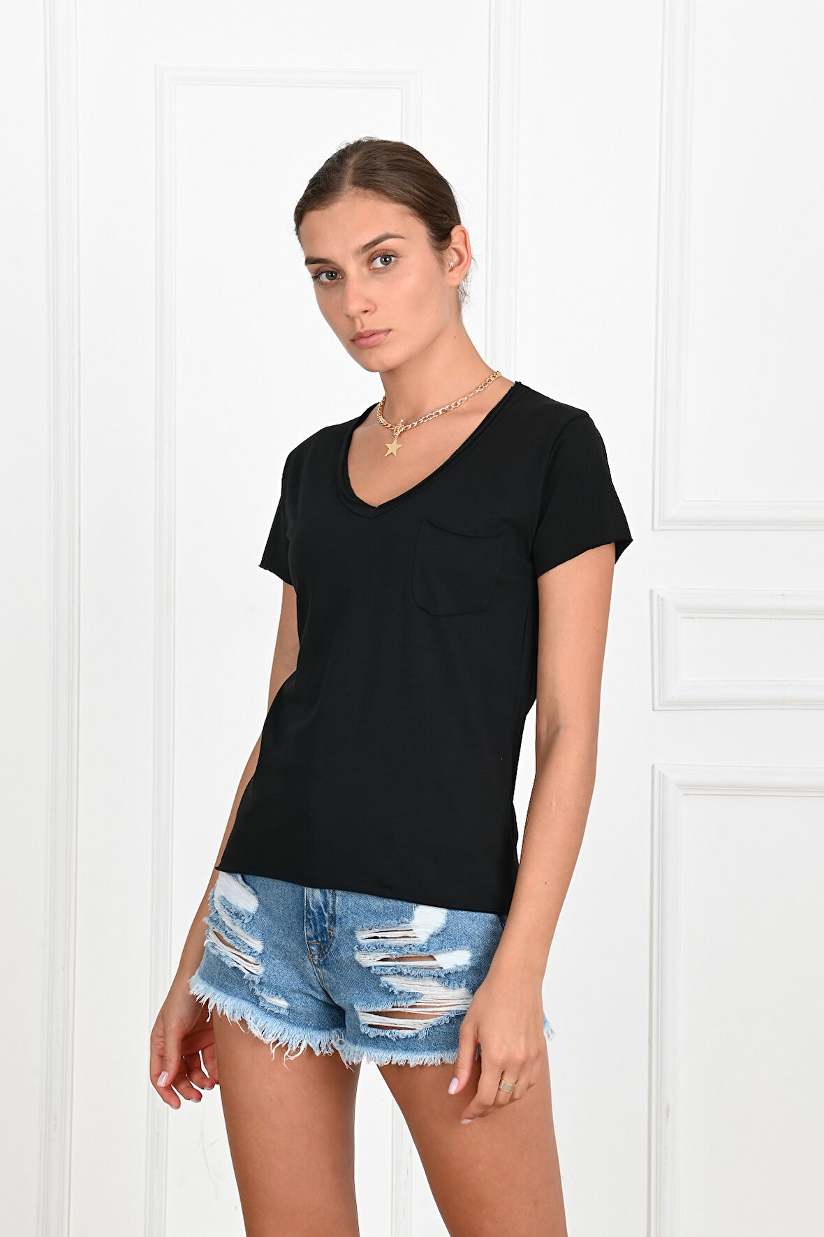Kadın Basic Cepli Tshirt 8328
