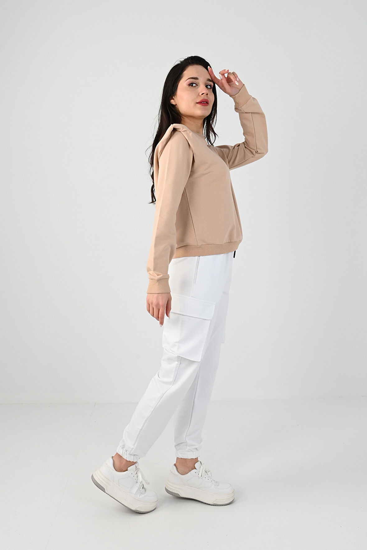 Kadın Omuz Vatka Detaylı Bluz 9247