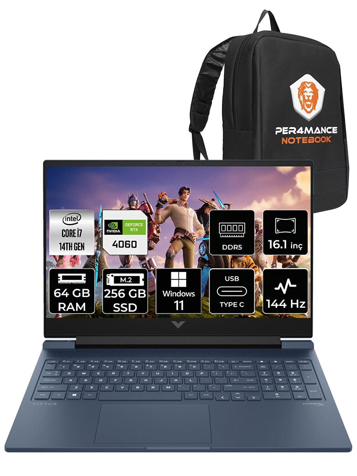 HP VİCTUS 16  i7-14700HX 64GB RAM 256GB SSD RTX4060/8GB 144Hz 16.1 FHD W11PRO 9J235EA & PER4 ÇANTA