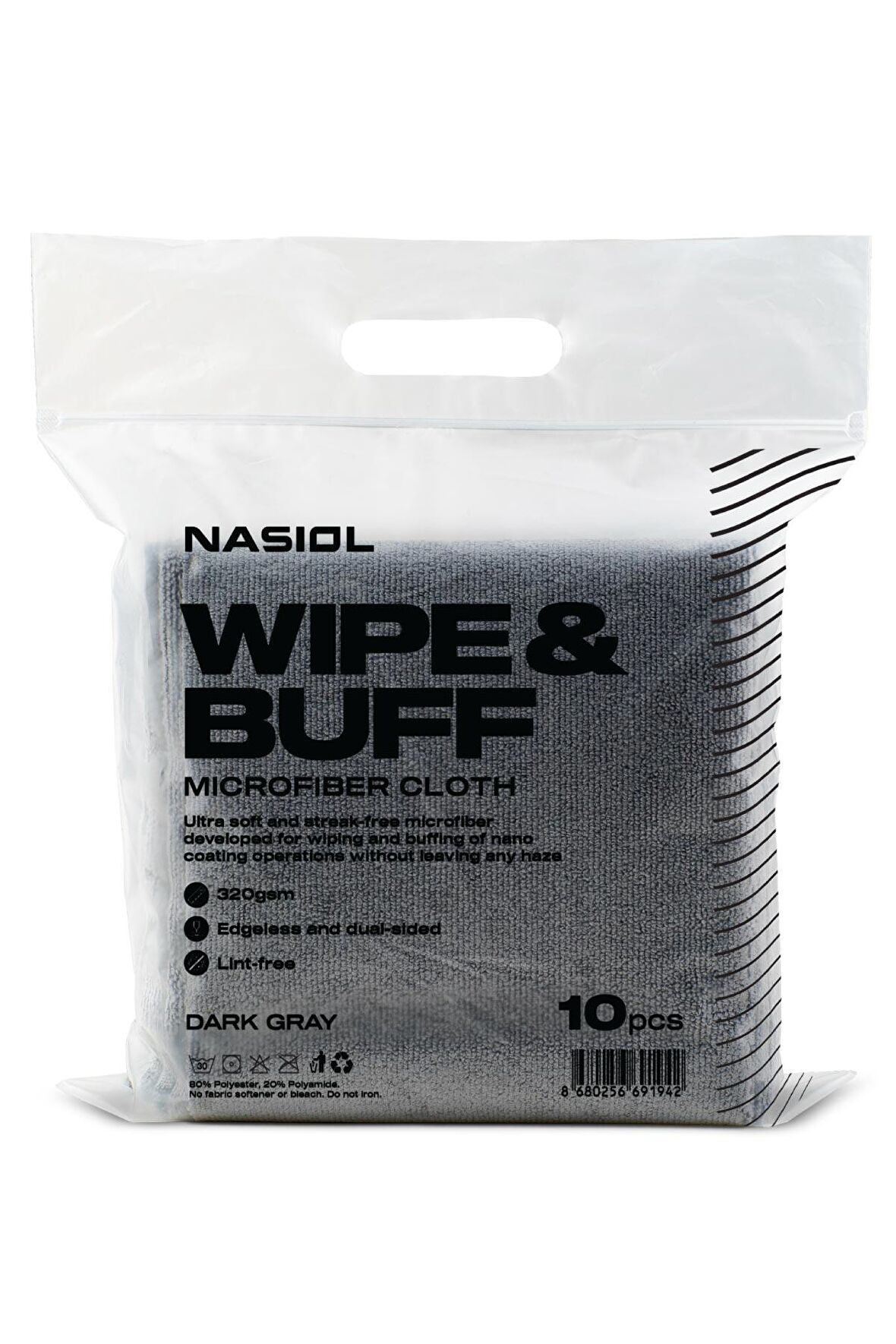 Nasiol Wipe&Buff Mikrofiber Bez 10 Adet Koyu Gri