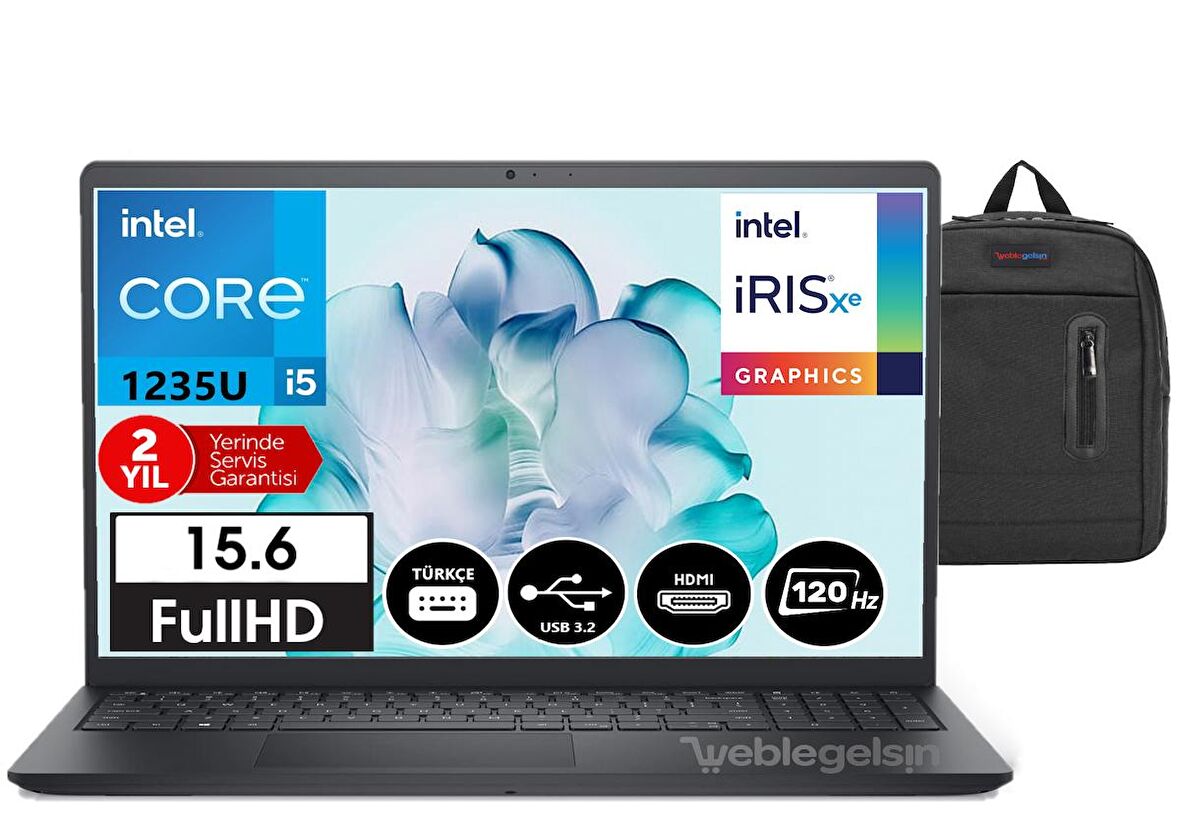 Dell Inspiron15 3520 İntel Core i5-1235U 64gb 256GB Ssd 15,6" Fhd 120Hz Freedos Taşınabilir Bilgisayar INS35202405200913+WeblegelsinÇanta