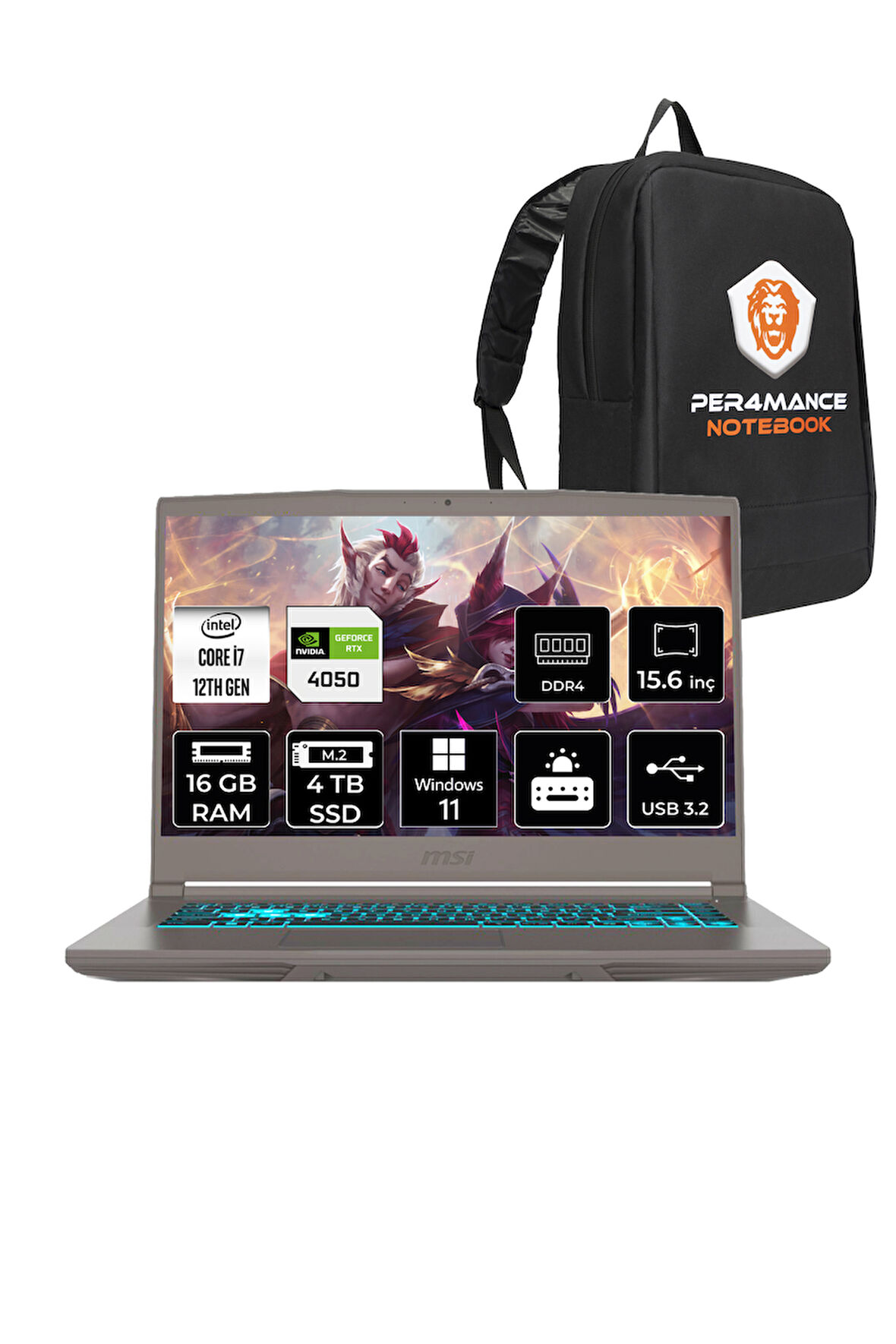 MSI Thin 15 i7 12650H 16GB 4TB SSD RTX4050/6GB 15.6" FHD 144HZ W11P B12VE92TR & PER4 ÇANTA