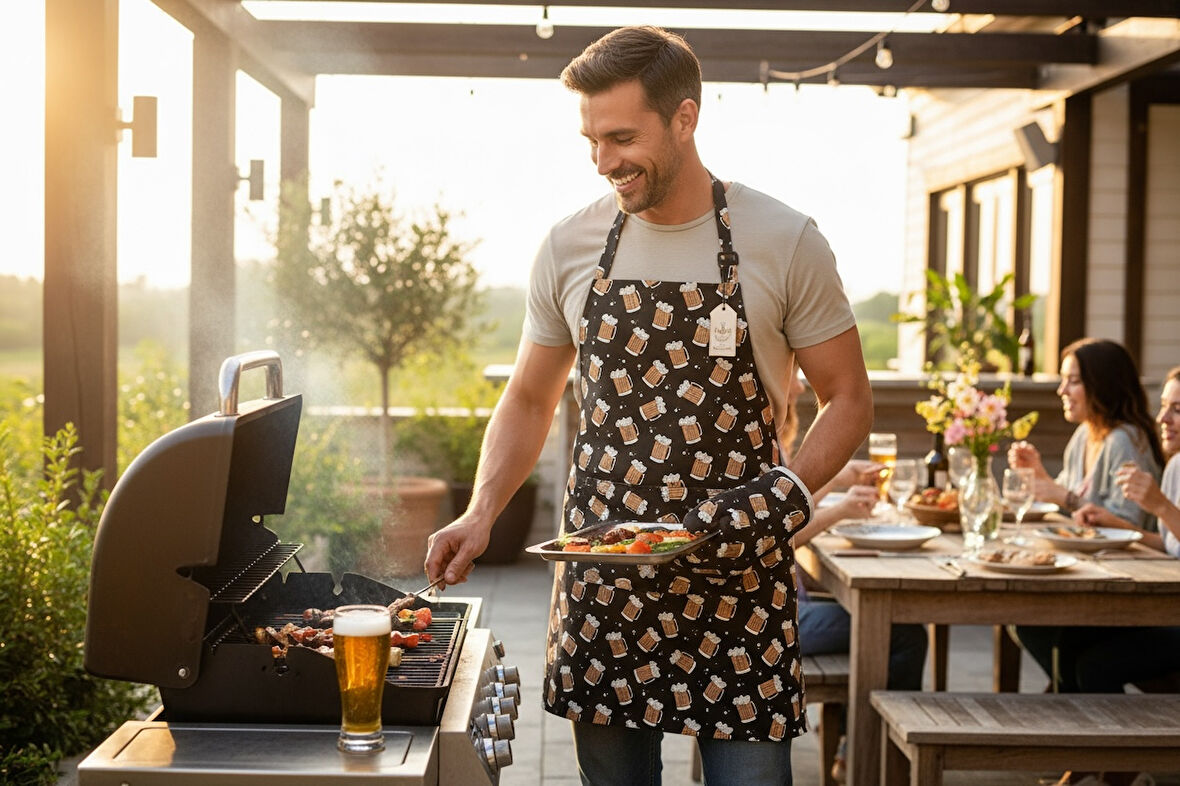 2'li set Pizza Mutfak önlüğü fırın eldiveni , Bira Mutfak önlüğü fırın Eldiveni