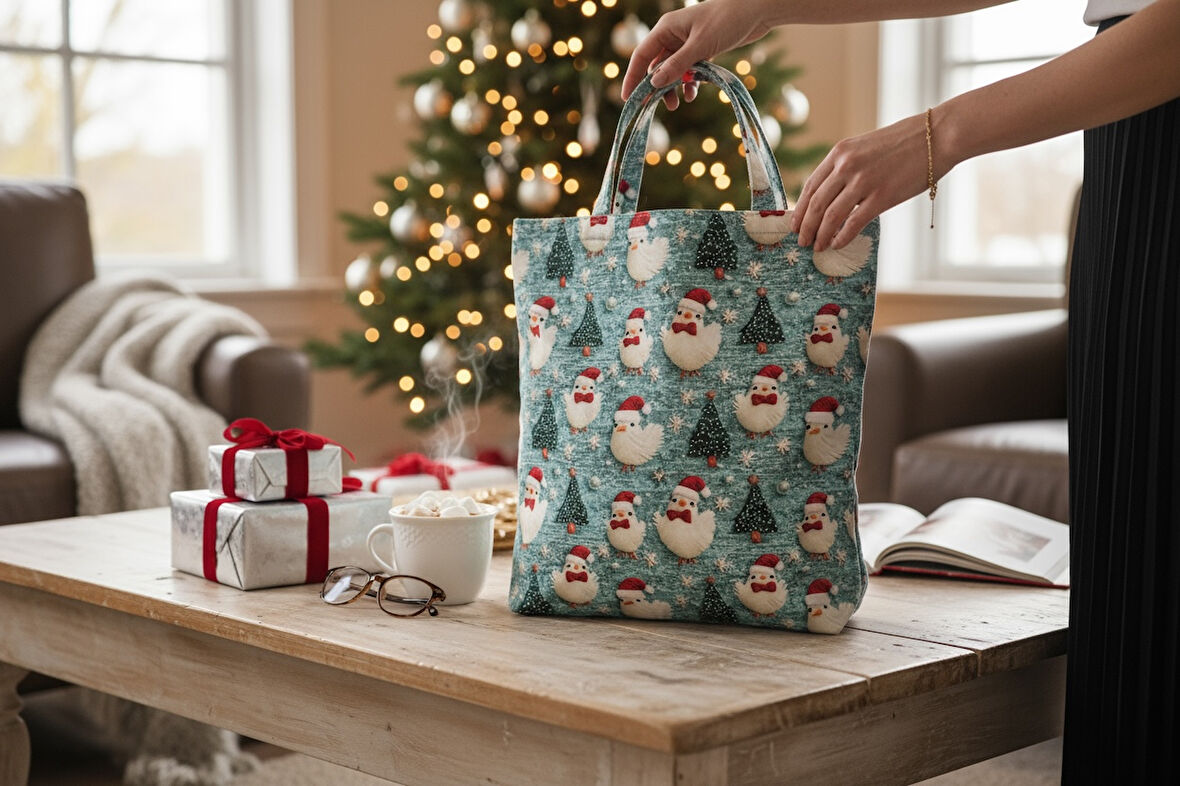 Kumaş Yeni Yıl Çantası, Bez Çanta, Hediye Poşeti, Noel Baba Çanta