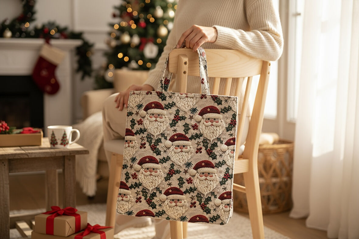 Kumaş Yeni Yıl Çantası, Bez Çanta, Hediye Poşeti, Noel Baba Çanta