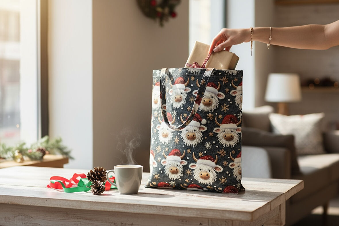 Kumaş Yeni Yıl Çantası, Bez Çanta, Hediye Poşeti, Noel Baba Çanta