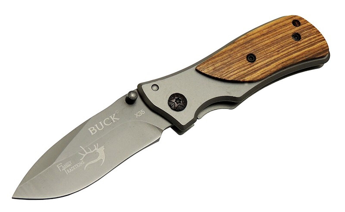 Buck Family X35 Kahverengi Kamp Çakı 15cm- Manuel, Ahşap Sap