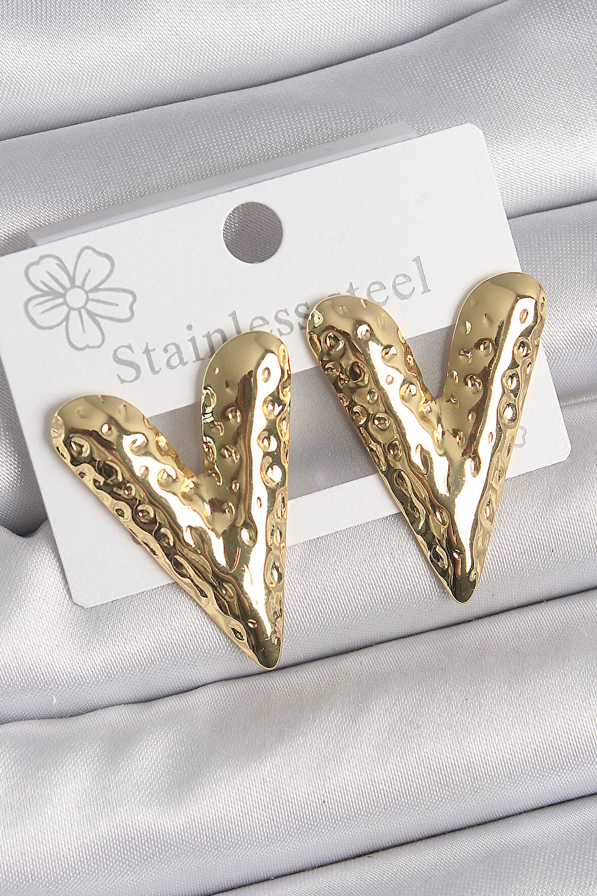 316 Çelik Gold Renk İşlemeli Kalp Model Kadın Küpe - TJ-BKP10523