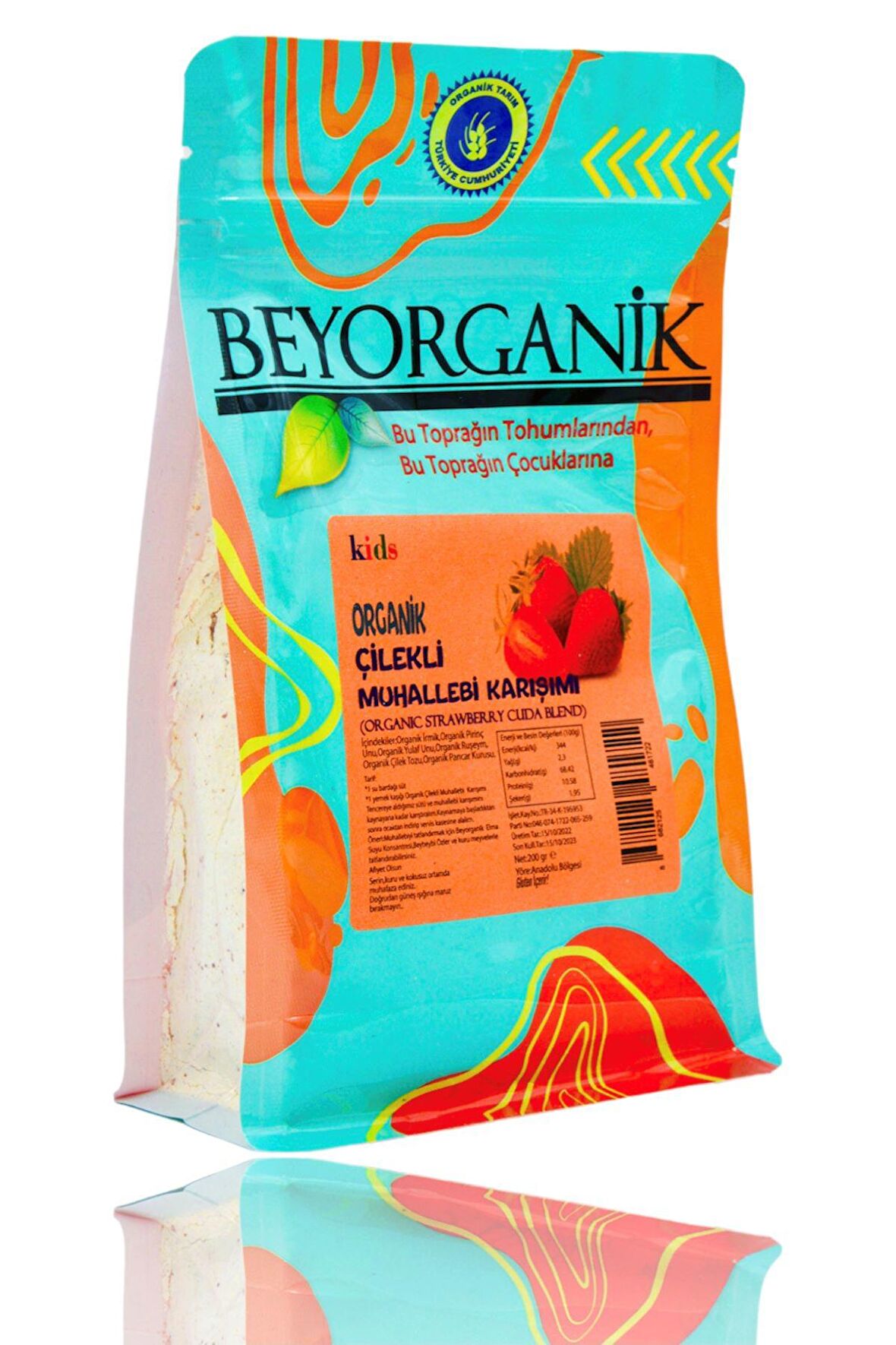 Organik Çilekli Muhallebi Karışımı 200gr (Şeker ilavesiz) Bebek Ek Gıdası