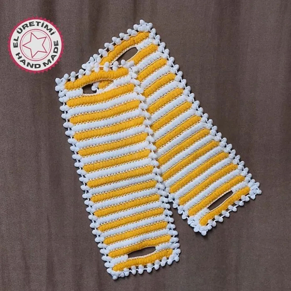 Uretti - Emine 9106 - 1365  El Örgüsü Çift Renkli 2’li Banyo Lifleri - Sarı / Beyaz