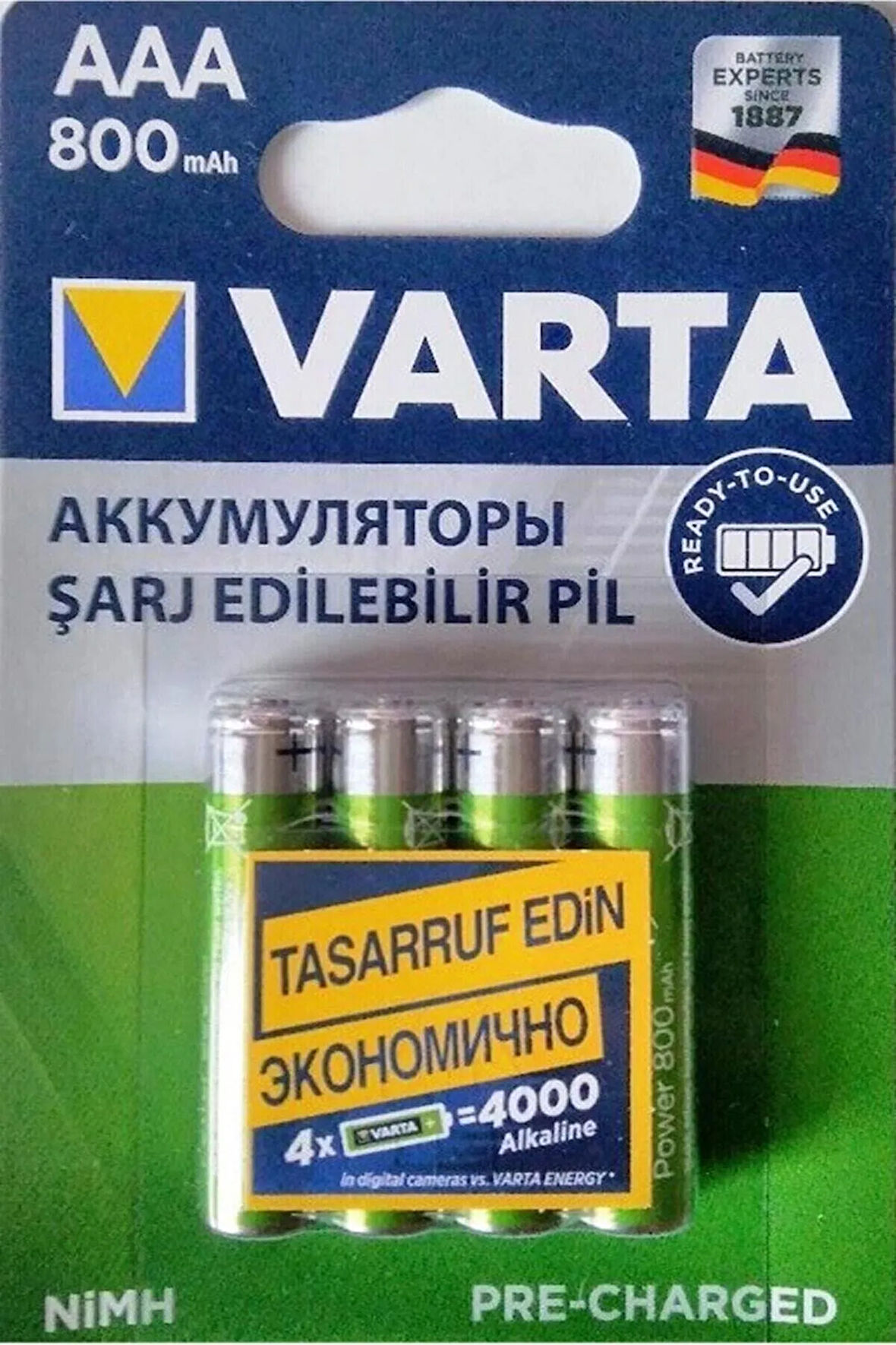 4 Adet Ready To Use 800mah Ni-mh Aaa Şarjlı Ince Pil