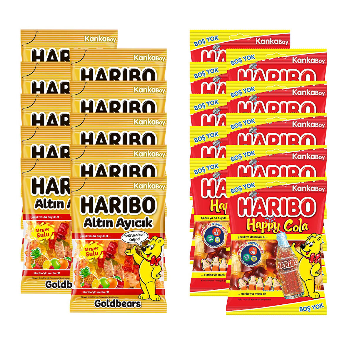 Haribo Altın Ayıcık ve Happy Cola 80 gr Kanka Boy 20 li Karma Paket