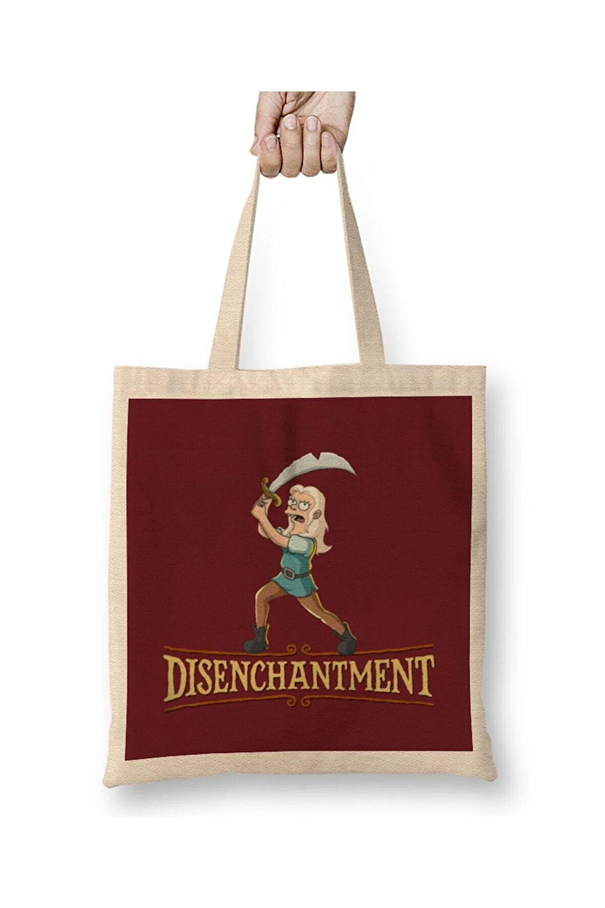 Disenchantment Bean Beyaz Bez Çanta Uzun Saplı Alışveriş Çantası Plaj Çantası