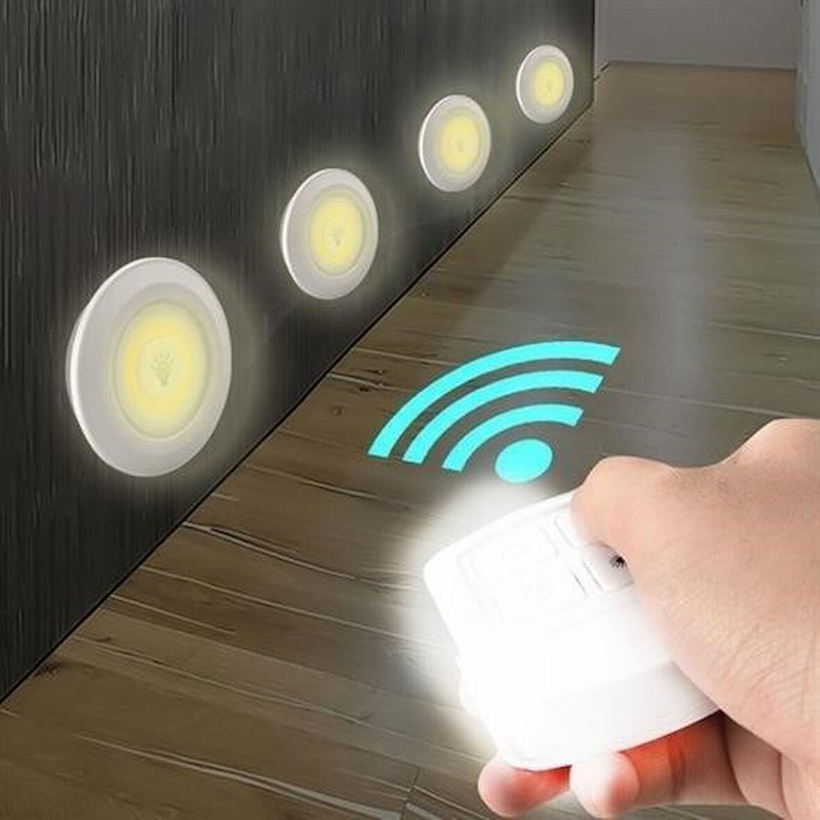 CT-STONES® 3lü Uzaktan Kumandalı Pilli Yapışkanlı Kablosuz Led Spot Lambalar