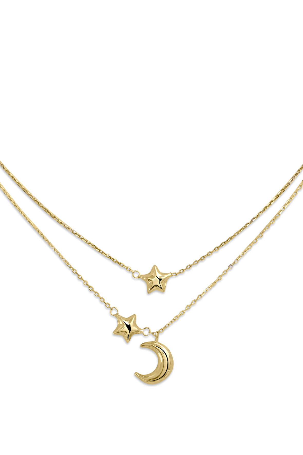 Ay Yıldız Tasarımlı Altın İkili Kolye
