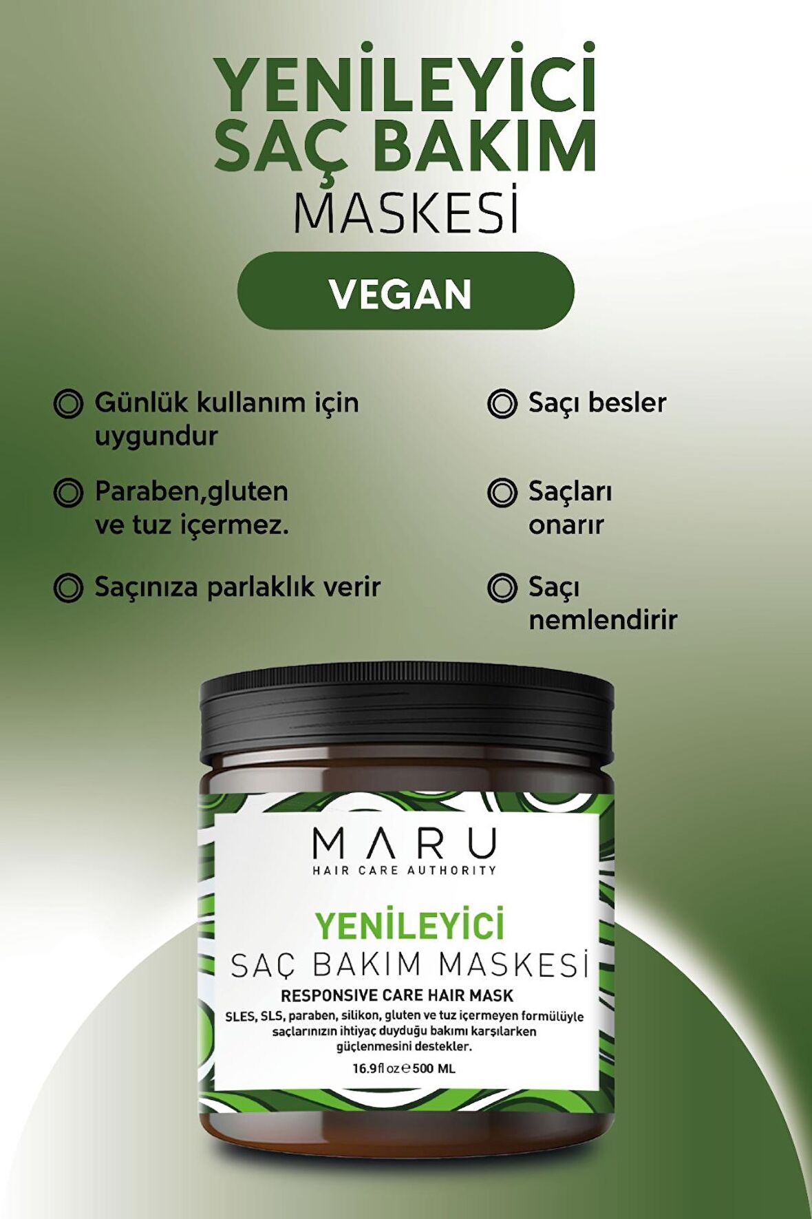 Maru Yıpranmış Saçlar Için Onarıcı - Tuzsuz & Vegan Süt Özlü Yoğun Bakım Maskesi 500 ml