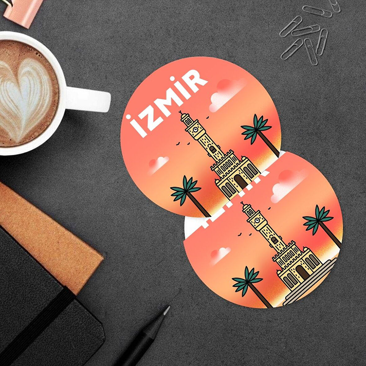 İzmir Tasarımlı 2’li MDF Bardak Altlığı Seti