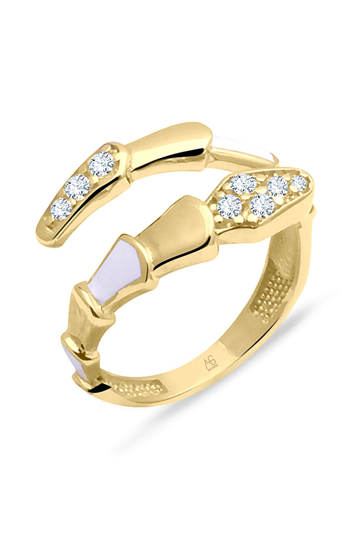 Beyaz Mineli Taşlı Yılan Yüzük