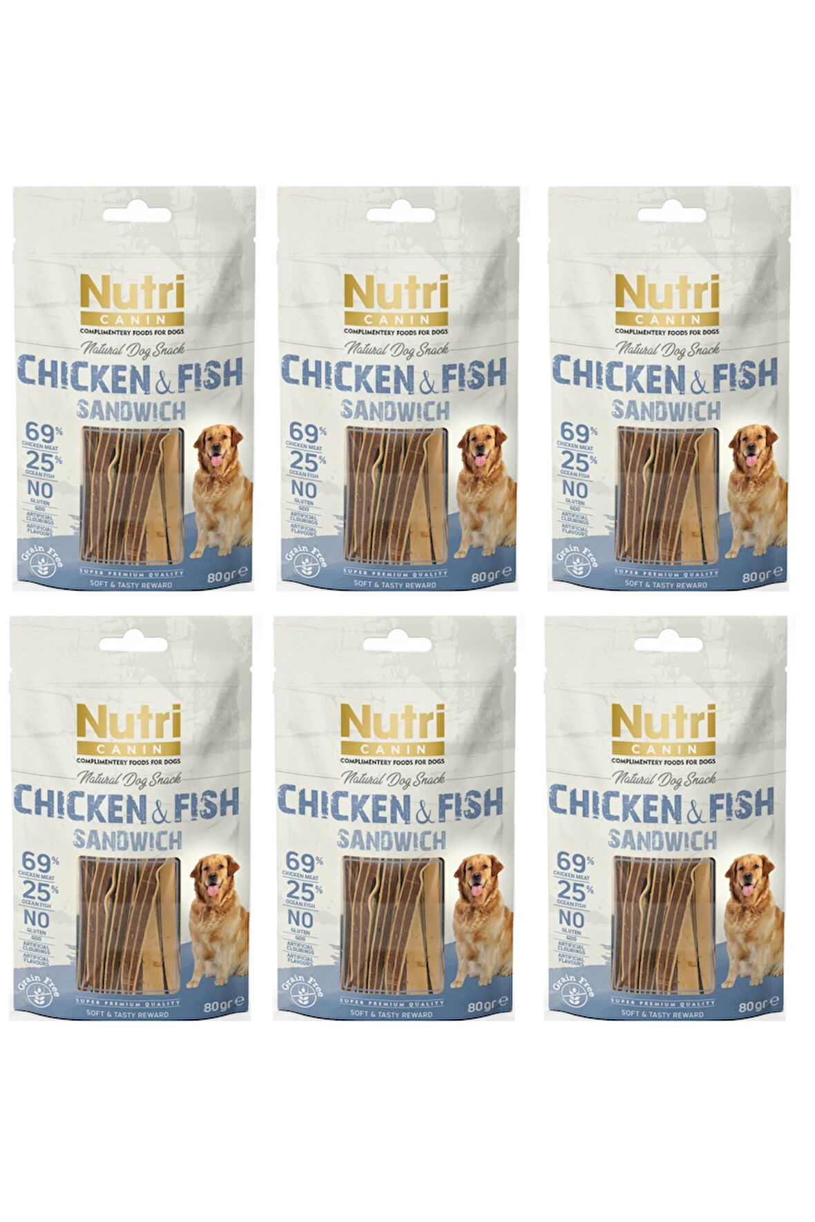 Nutri Canin Sandwich Tavuk ve Balıklı Fileto Tahılsız Köpek Ödülü 80 Gr. X 6 Adet