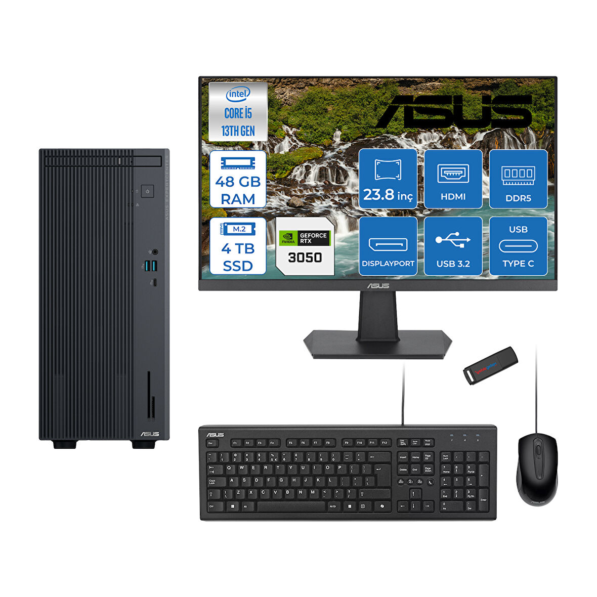 Asus Expertcenter P500MV Intel Core I5-13420H 48GB Ddr5 4tb SSD Freedos 6GB/RTX3050 100HZ IPS 23.8" Mon Minitower Masaüstübilgisayar WL5136216512B0DF20+ZETTAUSBBELLEK