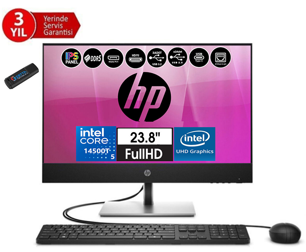 Hp Proone 440 G9 14.nesil Intel® Core I5 14500T 64GB Ddr5 1tb SSD Fhd 23.8" IPS Freedos All In One Bilgisayar 99H6X3ETF18+ZETTAUSBBELLEK