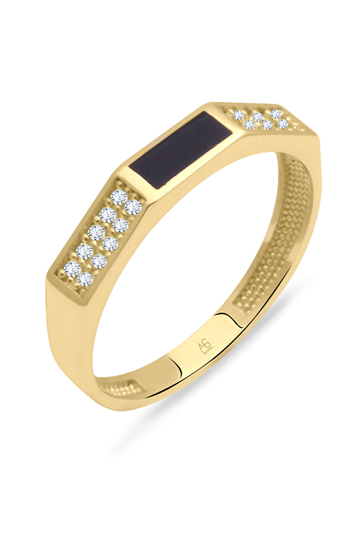 Siyah Mineli Altın Köşegen Yüzük