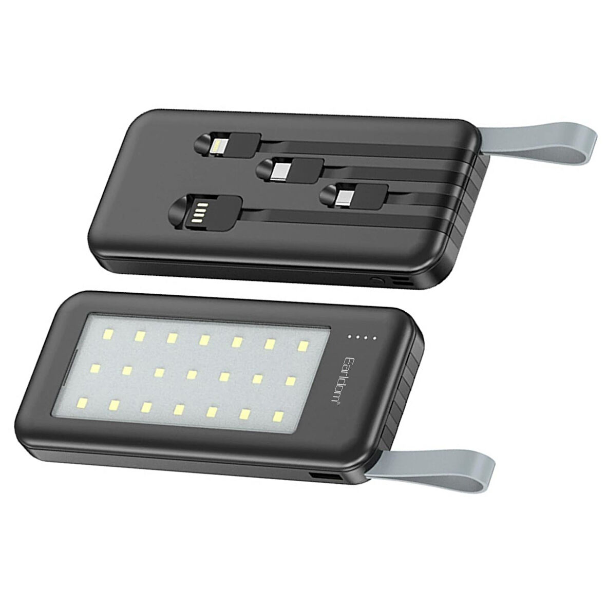 Earldom PB48 10.000 mAh 10W Led Işıklı 3 in 1 Dahili Kablolu Powerbank Siyah